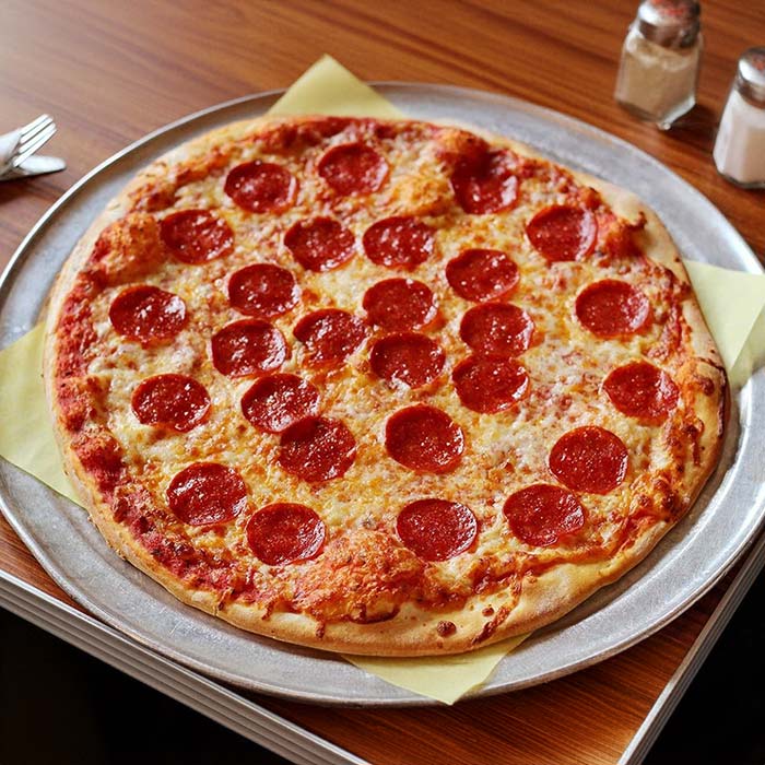 Fresh baked homemade pepperoni pizza served at Cousin Vinny's Pizza restaurant in Muncie